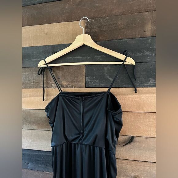 Vintage 70s Union Made Black Disco Jumpsuit Adjustable Straps Zip Back - Picture 12 of 14